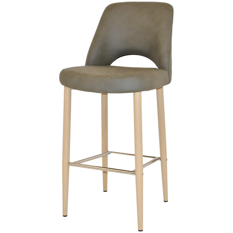 Mulberry Bar Stool Birch Metal 4 Leg With Pelle Benito Sage Shell, Viewed From Angle