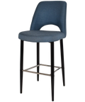 Mulberry Bar Stool Black Metal 4 Leg With Gravity Denim Shell, Viewed From Angle