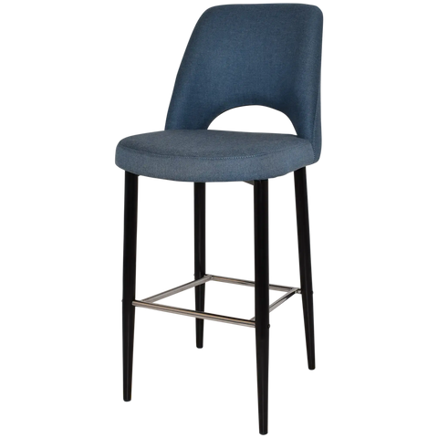 Mulberry Bar Stool Black Metal 4 Leg With Gravity Denim Shell, Viewed From Angle