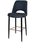 Mulberry Bar Stool Black Metal 4 Leg With Gravity Navy Shell, Viewed From Angle