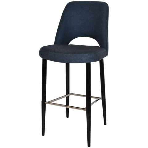 Mulberry Bar Stool Black Metal 4 Leg With Gravity Navy Shell, Viewed From Angle