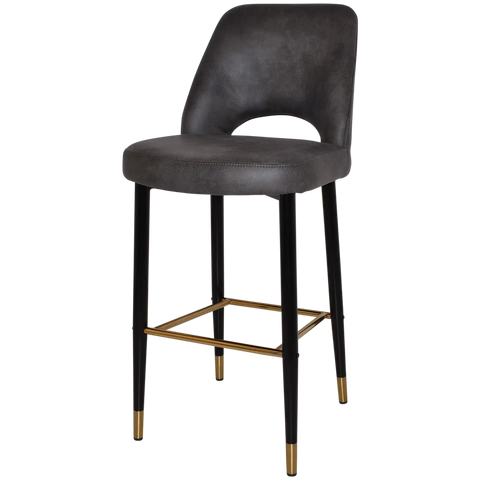 Mulberry Bar Stool Black With Brass Tip Metal 4 Leg With Eastwood Slate Shell, Viewed From Angle