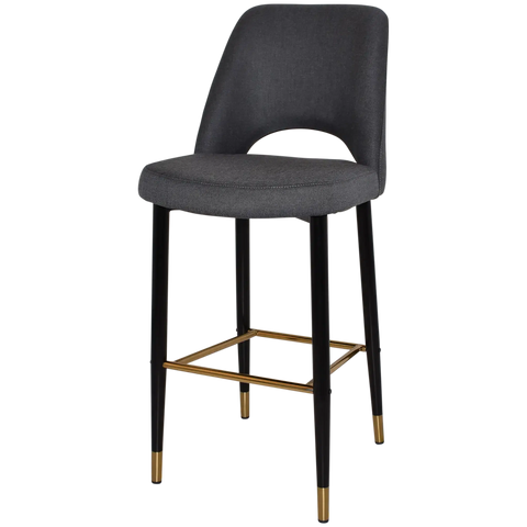 Mulberry Bar Stool Black With Brass Tip Metal 4 Leg With Gravity Slate Shell, Viewed From Angle