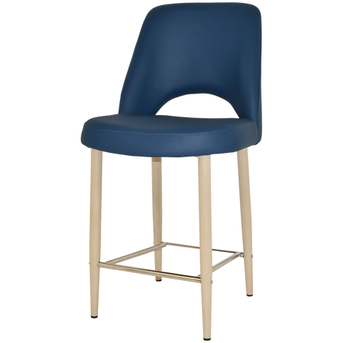 Mulberry Counter Stool Birch Metal 4 Leg With Black Vinyl Shell, Viewed From Angle