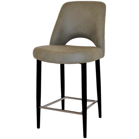 Mulberry Counter Stool Black Metal 4 Leg With Pelle Benito Sage Shell, Viewed From Angle
