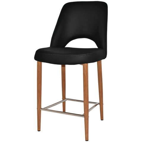 Mulberry Counter Stool Light Oak Metal 4 Leg With Black Vinyl Shellack Metal 4 Leg With, Viewed From Angle