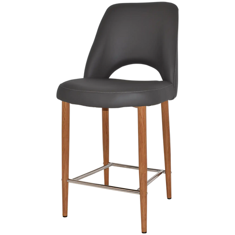 Mulberry Counter Stool Light Oak Metal 4 Leg With Charcoal Vinyl Shell, Viewed From Angle
