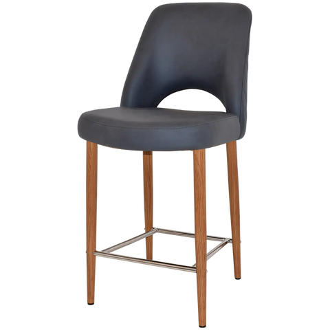 Mulberry Counter Stool Light Oak Metal 4 Leg With Pelle Benito Navy Shell, Viewed From Angle