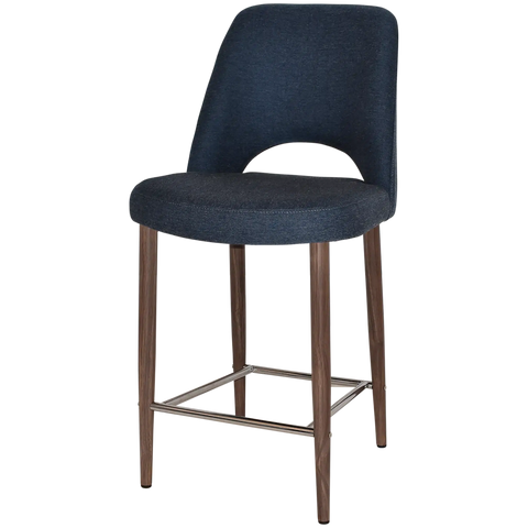 Mulberry Counter Stool Light Walnut Metal 4 Leg With Gravity Navy Shell, Viewed From Angle