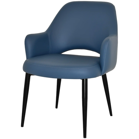 Mulberry XL Armchair Black Metal 4 Leg With Blue Vinyl Shell, Viewed From Angle