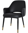 Mulberry XL Armchair Black With Brass Tip Metal 4 Leg With Black Vinyl Shell, Viewed From Angle