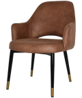 Mulberry XL Armchair Black With Brass Tip Metal 4 Leg With Eastwood Tan Shell, Viewed From Angle