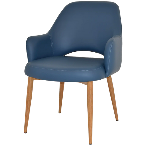 Mulberry XL Armchair Light Oak Metal 4 Leg With Blue Vinyl Shell, Viewed From Angle