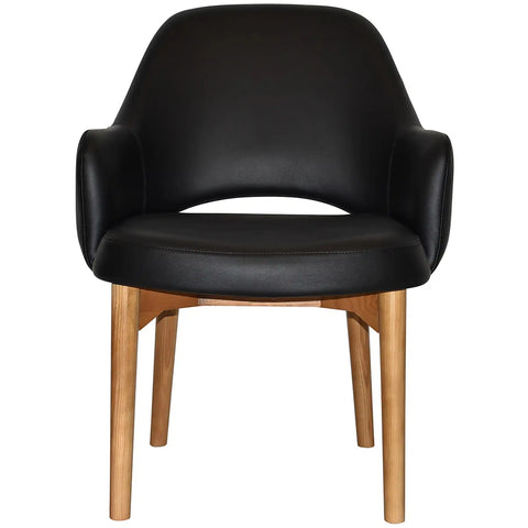 Mulberry XL Armchair Light Oak Timber 4 Leg With Black Vinyl Shell, Viewed From Side