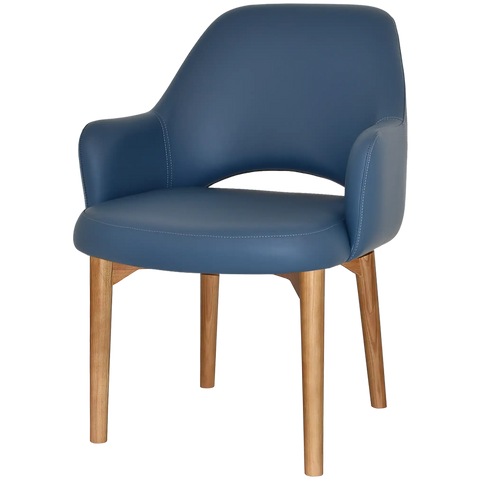 Mulberry XL Armchair Light Oak Timber 4 Leg With Blue Vinyl Shell, Viewed From Angle