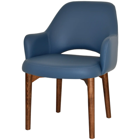 Mulberry XL Armchair Light Walnut Timber 4 Leg Blue Vinyl Shell, Viewed From Angle