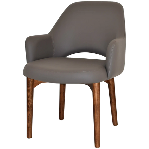 Mulberry XL Armchair Light Walnut Timber 4 Leg Charcoal Vinyl Shell, Viewed From Angle