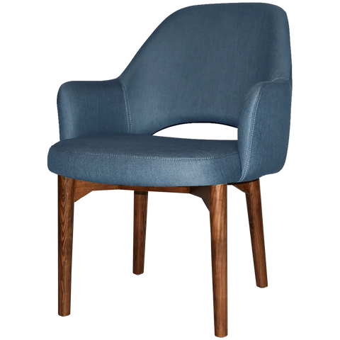 Mulberry XL Armchair Light Walnut Timber 4 Leg Gravity Denim Shell, Viewed From Angle