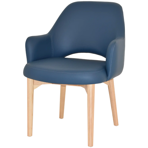 Mulberry XL Armchair Natural Timber 4 Leg With Blue Vinyl Shell, Viewed From Angle