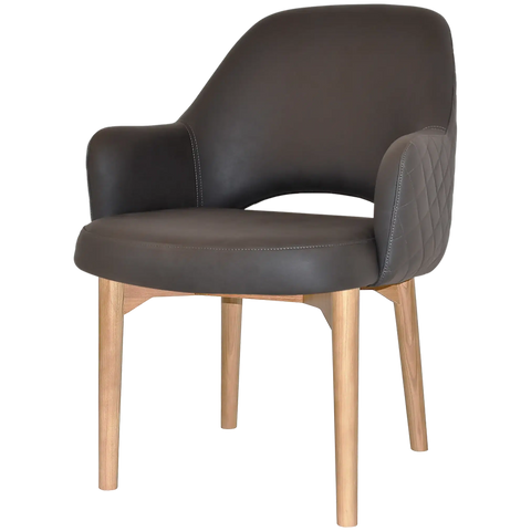 Mulberry XL Armchair Natural Timber 4 Leg With Pelle Benito Java, Viewed From Angle