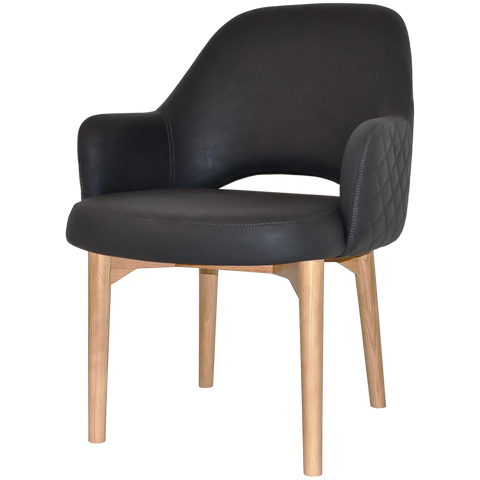 Mulberry XL Armchair Natural Timber 4 Leg With Pelle Benito Onyx, Viewed From Angle