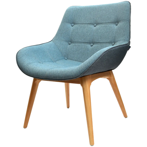 Neo Occasional Armchair Upholstered In Rivet Hammer And Verdigris With Natural Timber 4 Leg Base, Viewed From Angle In Front