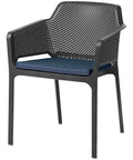 Net Armchair By Nardi In Anthracite With Denim Seat Pad, Viewed From Angle In Front