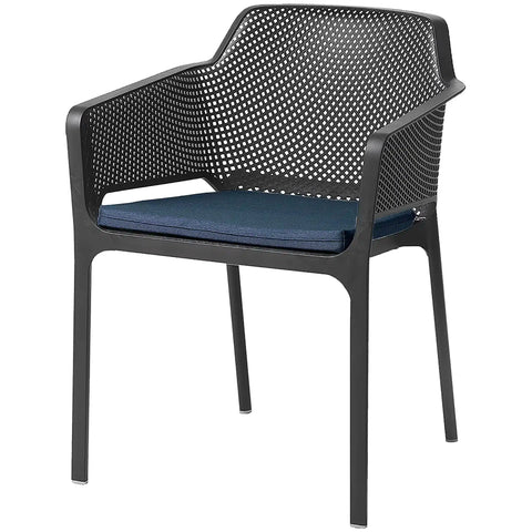 Net Armchair By Nardi In Anthracite With Denim Seat Pad, Viewed From Angle In Front