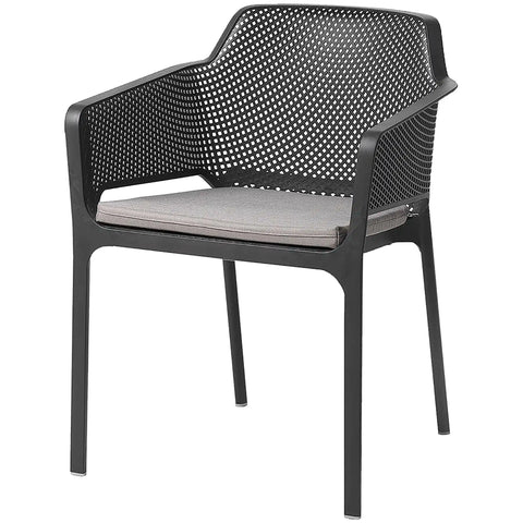 Net Armchair By Nardi In Anthracite With Light Grey Seat Pad, Viewed From Angle In Front