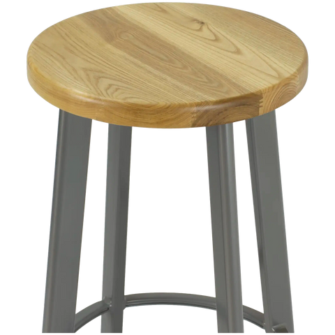 Nika Bar Stool Grey Frame With Natural Seat Close View From Angle In Front