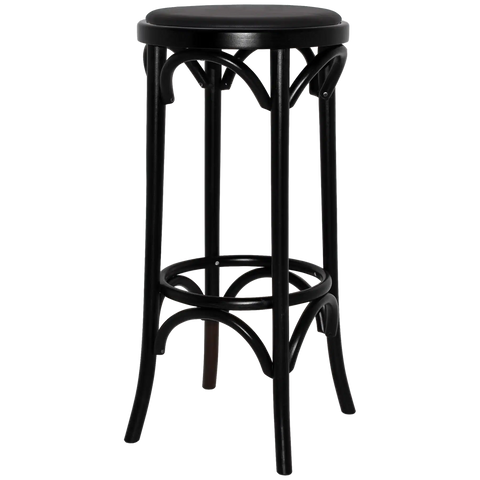 No 9739 Bentwood Bar Stool In Black With Black Vinyl Seat Pad, Viewed From Angle In Front