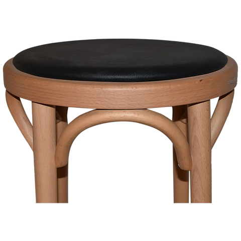 No 9739 Bentwood Bar Stool In Natural With Black Vinyl Seat Pad, Viewed Close Up From Front