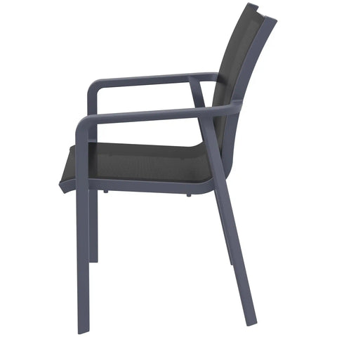 Pacific Armchair By Siesta With Anthracite Frame And Black Mesh, Viewed From Side
