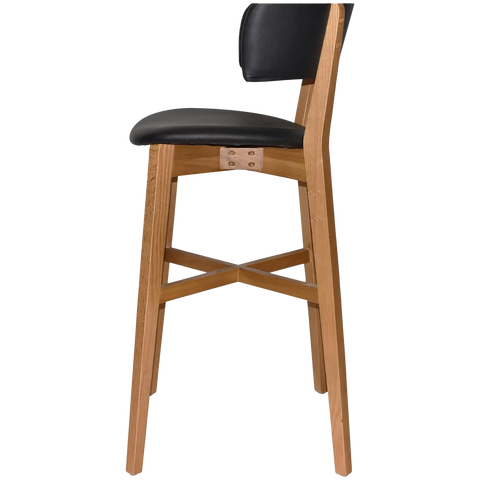 Palermo Bar Stool With Black Vinyl Upholstery And Light Oak Timber Frame, Viewed From Side