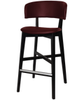 Palermo Bar Stool With Custom Upholstery And Black Timber Frame, Viewed From Angle In Front