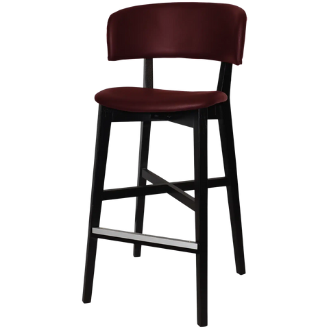 Palermo Bar Stool With Custom Upholstery And Black Timber Frame, Viewed From Angle In Front