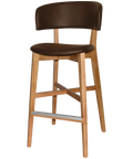 Palermo Bar Stool With Custom Upholstery And Light Oak Timber Frame, Viewed From Angle In Front