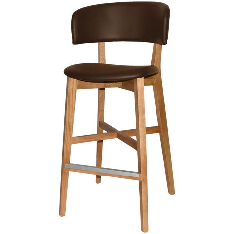 Palermo Bar Stool With Custom Upholstery And Light Oak Timber Frame, Viewed From Angle In Front