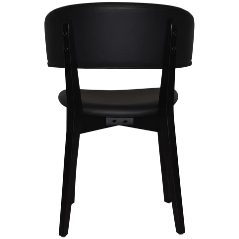 Palermo Chair With Black Vinyl Upholstery And Black Timber Frame, Viewed From Back