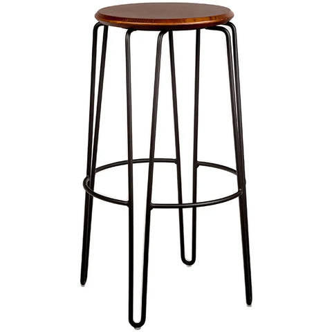 Phoenix Bar Stool With Walnut Seat And Black Hairpin Legs