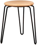 Phoenix Low Stool With Natural Seat And Black Hairpin Legs