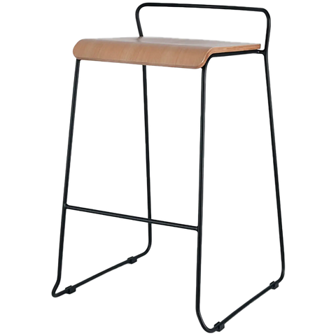 Piper Bar Stool With Natural Seat And A Black Frame, Viewed From Angle In Front