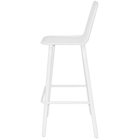 Primavera Outdoor Bar Stool In White, Viewed From Side