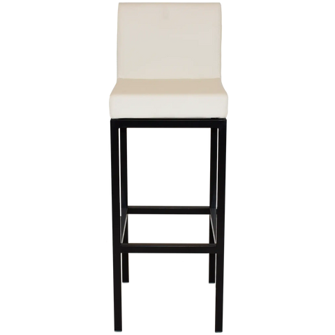 Quentin Bar Stool With Backrest With Black Frame And White Vinyl Upholstery, Viewed From Front