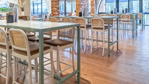 Sienna Stools White And Tiled Bar Tables At Rezz Hotel