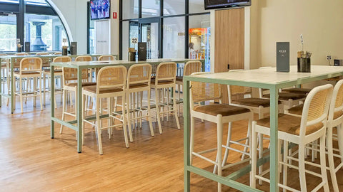 Sienna Bar Stools In White With Custom Tiled Dry Bar Tables At The Rezz Hotel