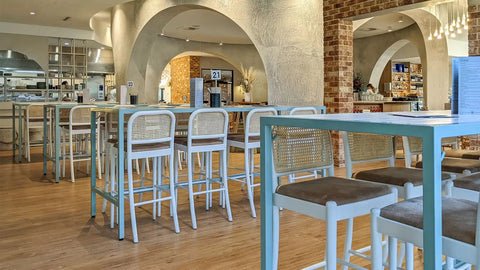 Custom Tiled Dry Bars With Sienna White Bar Stools At Rezz Hotel
