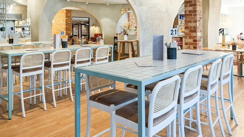 Sienna Stools In White With Tiled Bar Tables At The Rezz Hotel 