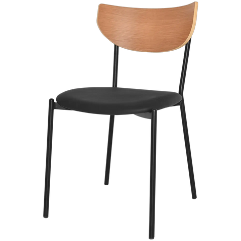 Ronaldo Chair With Black Frame Black Vinyl Seat And Natural Backrest, Viewed From Angle In Front