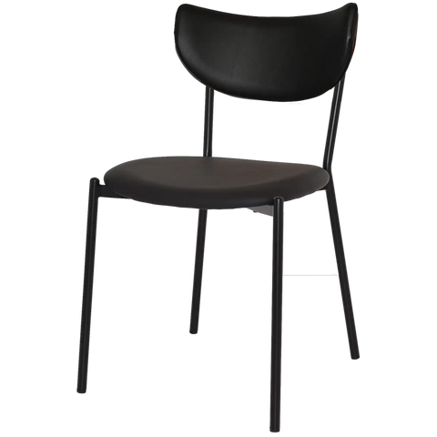 Ronaldo Chair With Black Metal Frame With A Black Vinyl Seat And Back, Viewed From Angle In Front